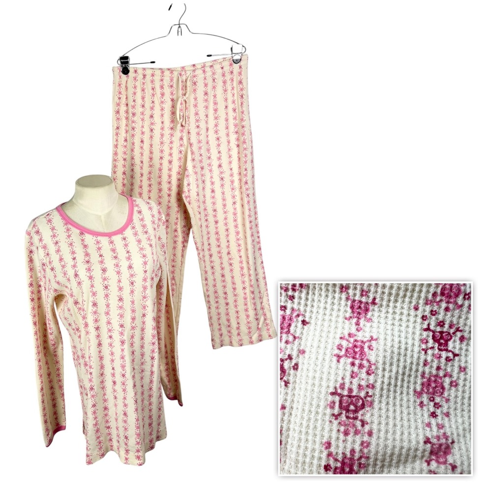 Joe Boxer Pink Skull Floral Waffle Knit Thermal Pajama Set XL